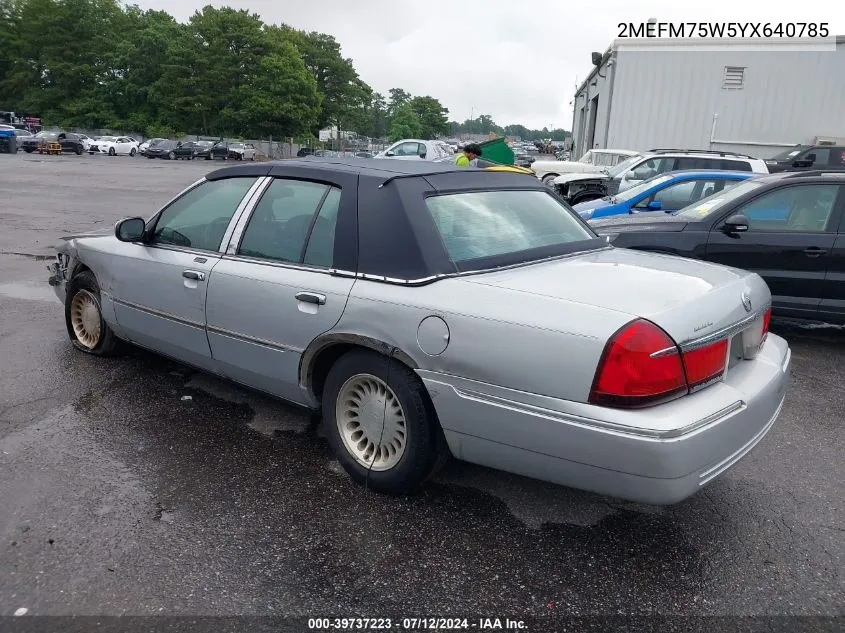 2000 Mercury Grand Marquis Ls VIN: 2MEFM75W5YX640785 Lot: 39737223