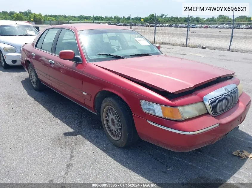 2000 Mercury Grand Marquis Gs VIN: 2MEFM74W0YX696621 Lot: 39853395