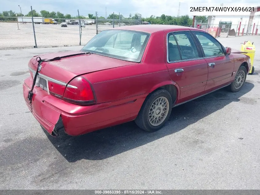 2000 Mercury Grand Marquis Gs VIN: 2MEFM74W0YX696621 Lot: 39853395