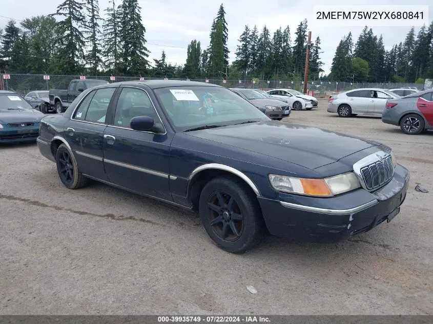 2000 Mercury Grand Marquis Ls VIN: 2MEFM75W2YX680841 Lot: 39935749