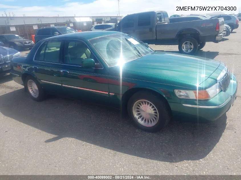 2000 Mercury Grand Marquis Ls VIN: 2MEFM75W2YX704300 Lot: 40099002