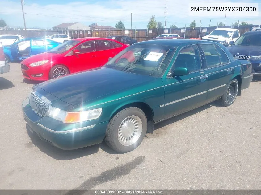 2000 Mercury Grand Marquis Ls VIN: 2MEFM75W2YX704300 Lot: 40099002