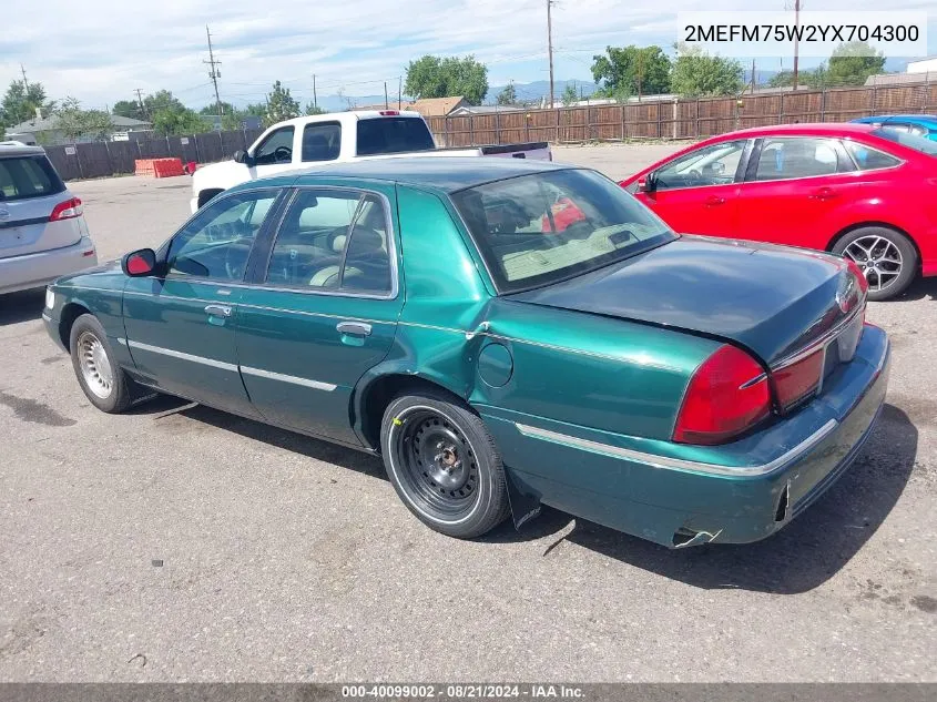 2000 Mercury Grand Marquis Ls VIN: 2MEFM75W2YX704300 Lot: 40099002