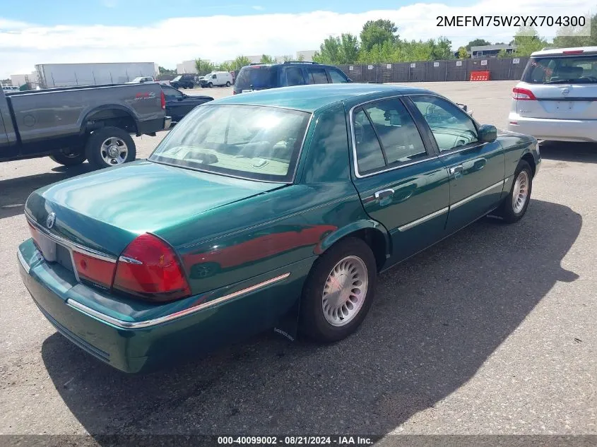 2000 Mercury Grand Marquis Ls VIN: 2MEFM75W2YX704300 Lot: 40099002