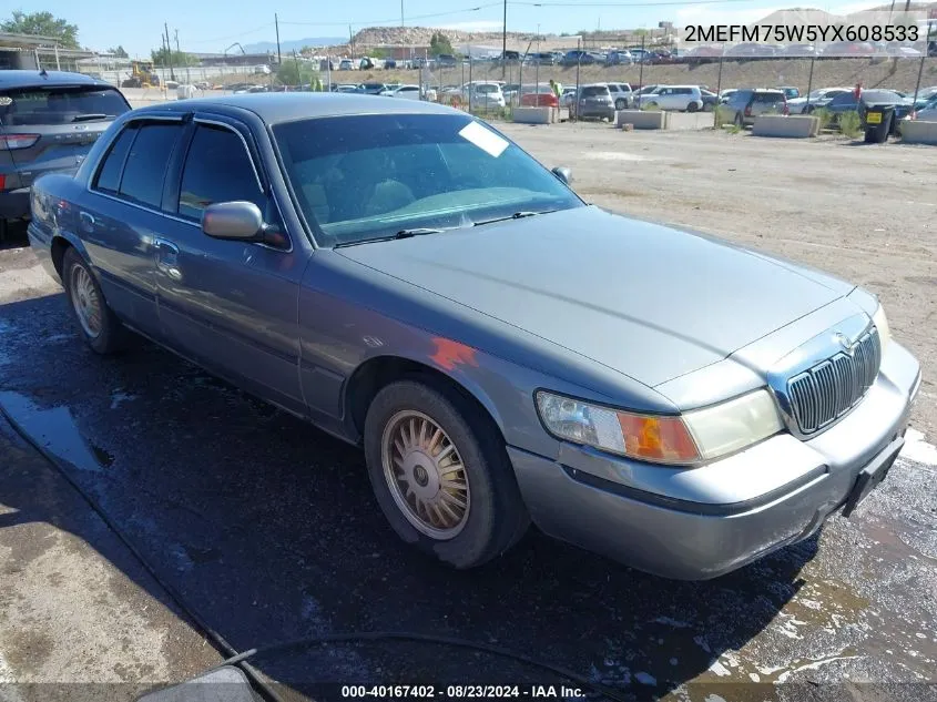 2000 Mercury Grand Marquis Ls VIN: 2MEFM75W5YX608533 Lot: 40167402