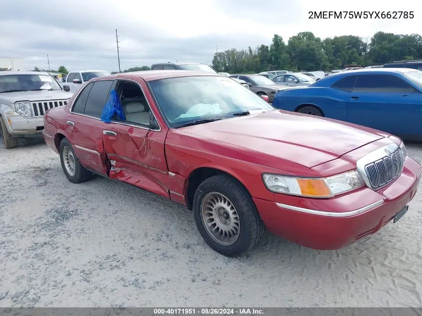 2000 Mercury Grand Marquis Ls VIN: 2MEFM75W5YX662785 Lot: 40171951