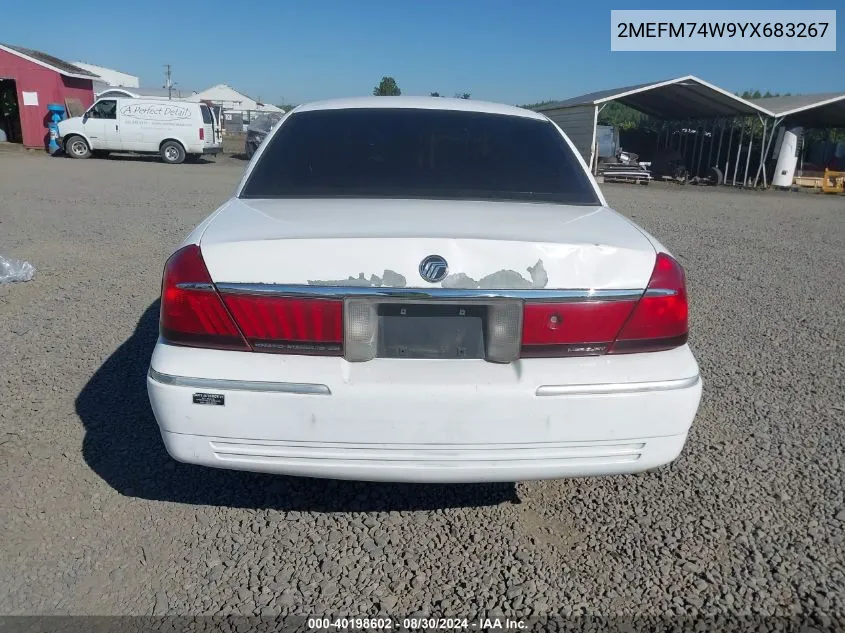 2000 Mercury Grand Marquis Gs VIN: 2MEFM74W9YX683267 Lot: 40198602