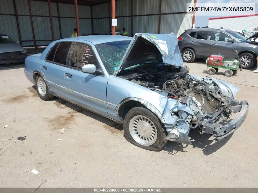 2000 Mercury Grand Marquis Gs VIN: 2MEFM74W7YX685809 Lot: 40228669