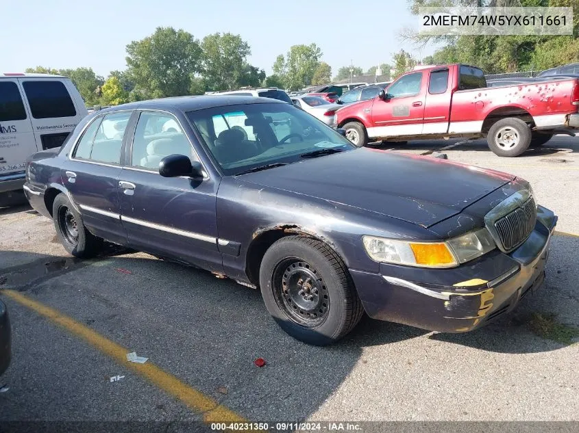 2000 Mercury Grand Marquis Gs VIN: 2MEFM74W5YX611661 Lot: 40231350