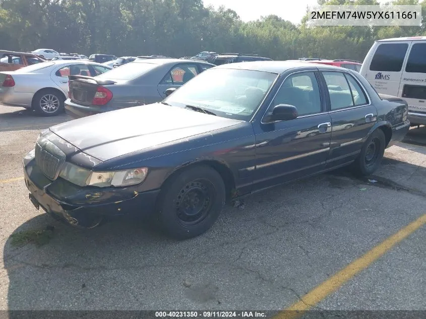 2000 Mercury Grand Marquis Gs VIN: 2MEFM74W5YX611661 Lot: 40231350