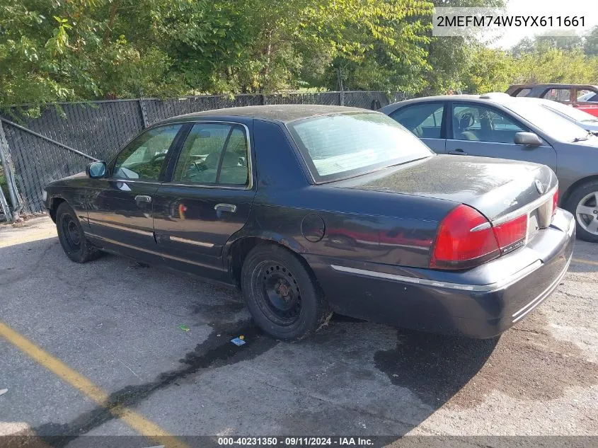 2000 Mercury Grand Marquis Gs VIN: 2MEFM74W5YX611661 Lot: 40231350