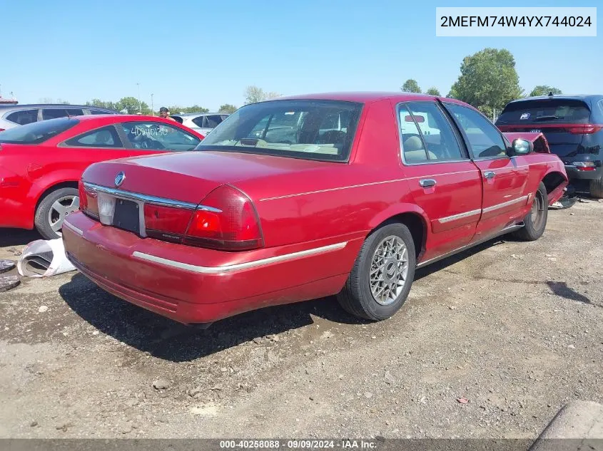 2000 Mercury Grand Marquis Gs VIN: 2MEFM74W4YX744024 Lot: 40258088