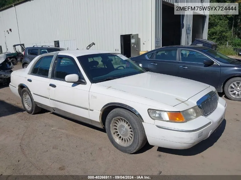 2000 Mercury Grand Marquis Ls VIN: 2MEFM75W5YX724444 Lot: 40266911