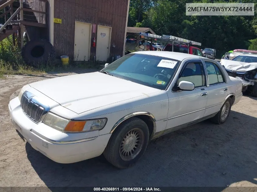 2000 Mercury Grand Marquis Ls VIN: 2MEFM75W5YX724444 Lot: 40266911