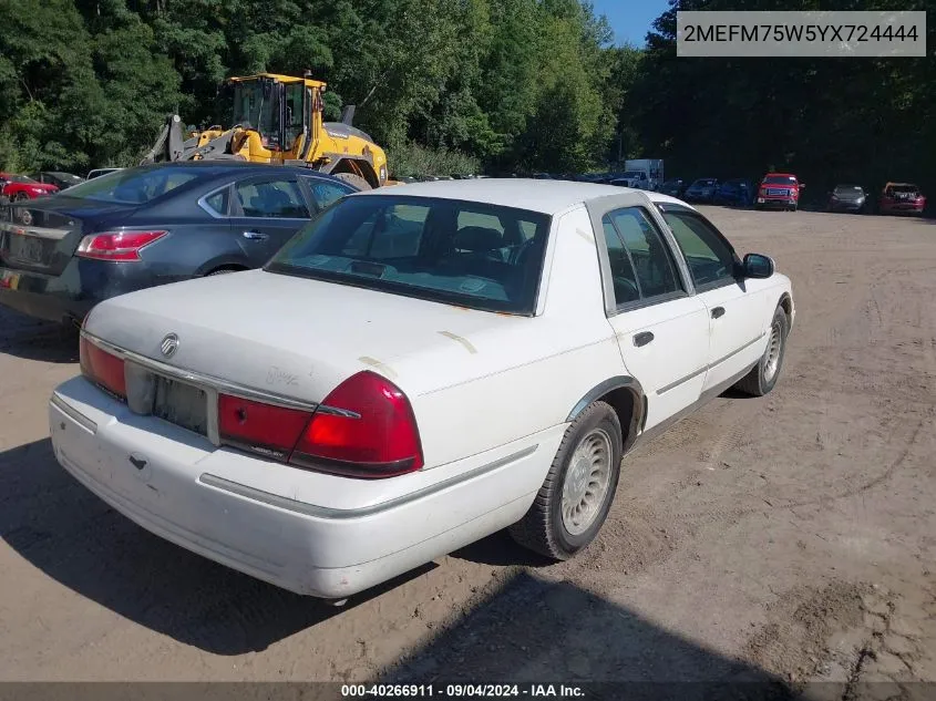 2000 Mercury Grand Marquis Ls VIN: 2MEFM75W5YX724444 Lot: 40266911