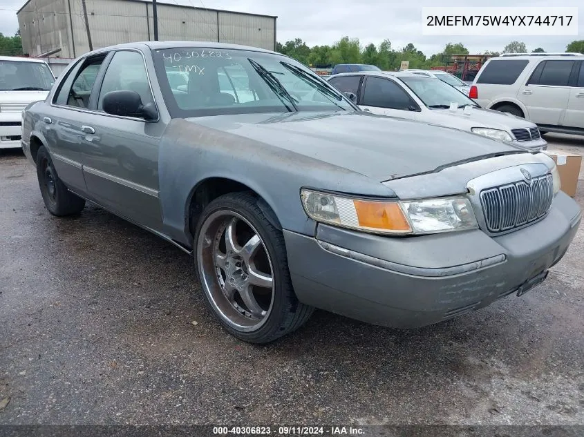 2000 Mercury Grand Marquis Ls VIN: 2MEFM75W4YX744717 Lot: 40306823