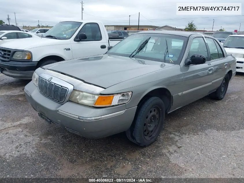 2000 Mercury Grand Marquis Ls VIN: 2MEFM75W4YX744717 Lot: 40306823