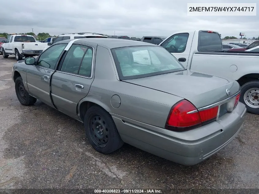 2000 Mercury Grand Marquis Ls VIN: 2MEFM75W4YX744717 Lot: 40306823