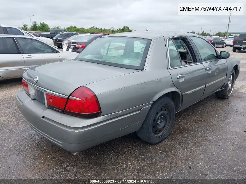 2000 Mercury Grand Marquis Ls VIN: 2MEFM75W4YX744717 Lot: 40306823