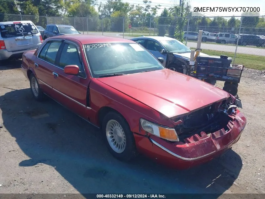 2000 Mercury Grand Marquis Ls VIN: 2MEFM75W5YX707000 Lot: 40332149