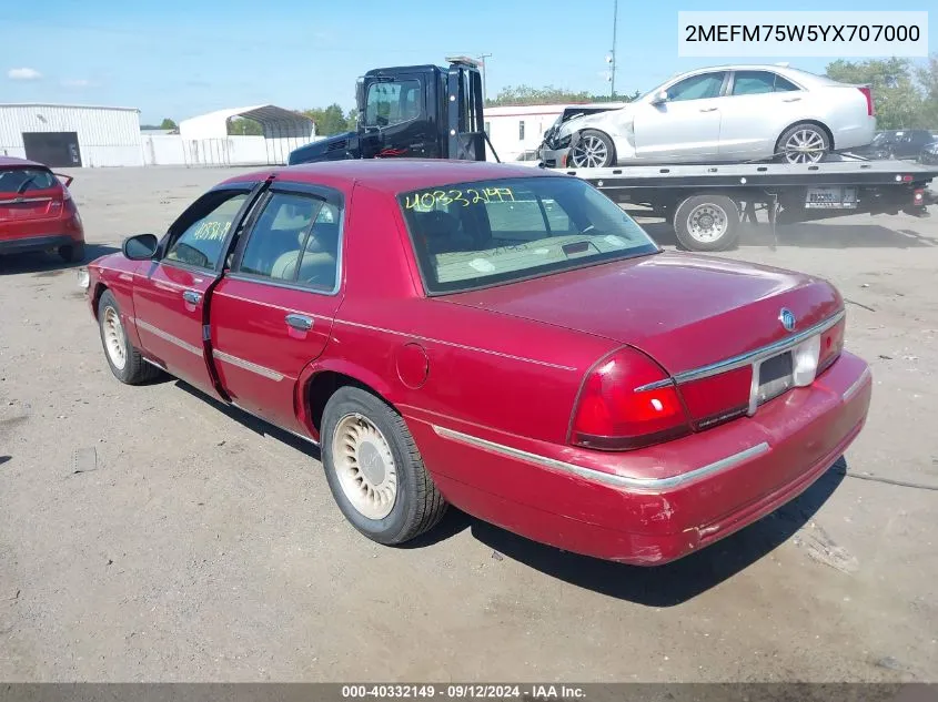 2000 Mercury Grand Marquis Ls VIN: 2MEFM75W5YX707000 Lot: 40332149