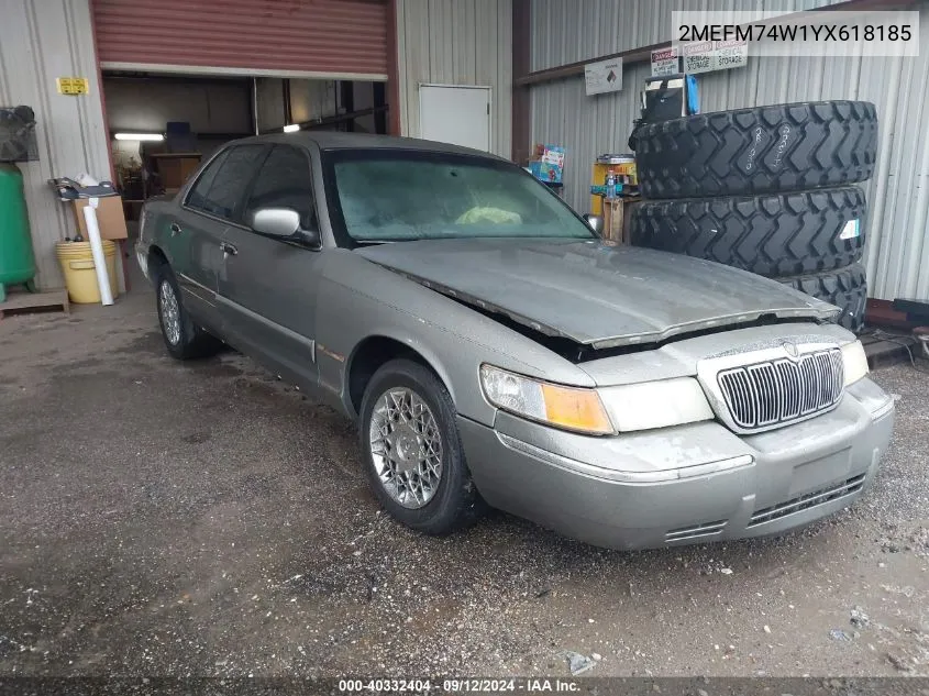 2000 Mercury Grand Marquis Gs VIN: 2MEFM74W1YX618185 Lot: 40332404