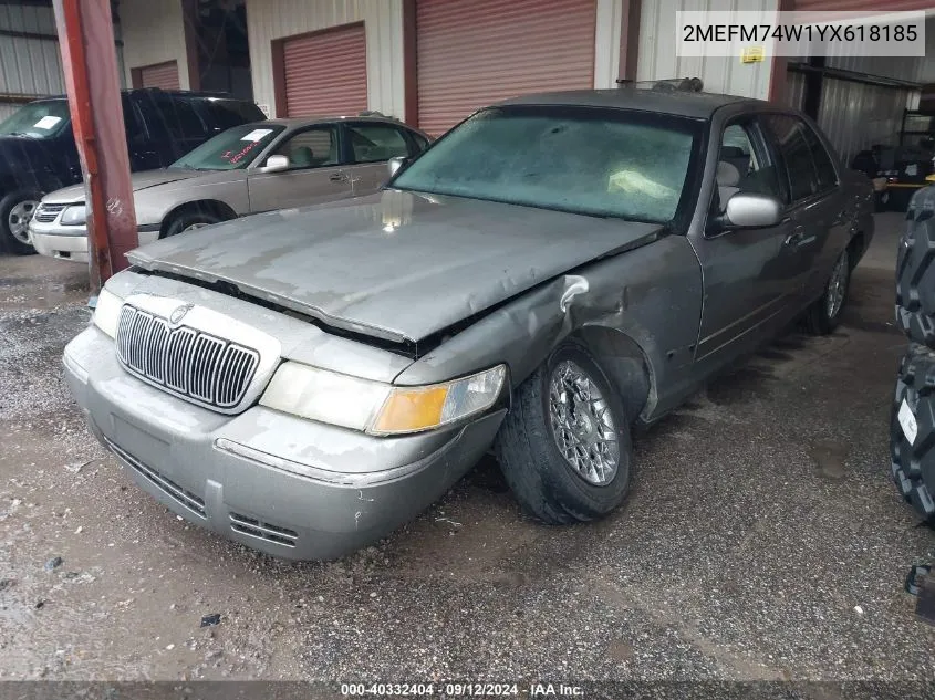 2000 Mercury Grand Marquis Gs VIN: 2MEFM74W1YX618185 Lot: 40332404