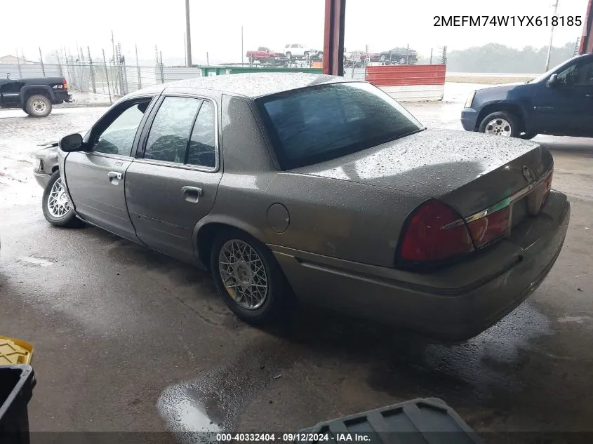 2000 Mercury Grand Marquis Gs VIN: 2MEFM74W1YX618185 Lot: 40332404