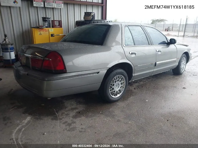 2000 Mercury Grand Marquis Gs VIN: 2MEFM74W1YX618185 Lot: 40332404