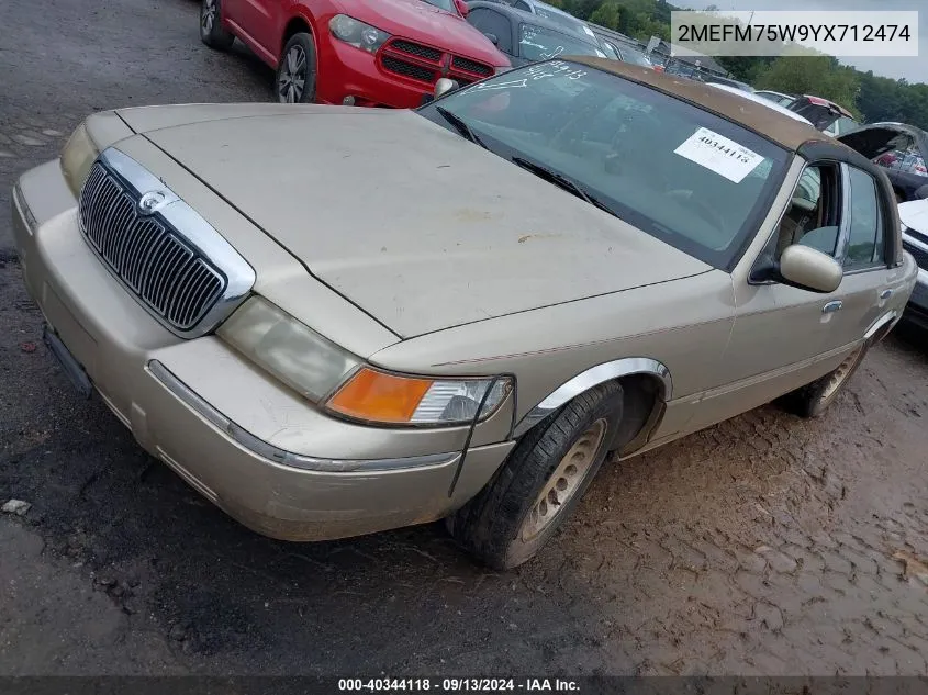 2000 Mercury Grand Marquis Ls VIN: 2MEFM75W9YX712474 Lot: 40344118