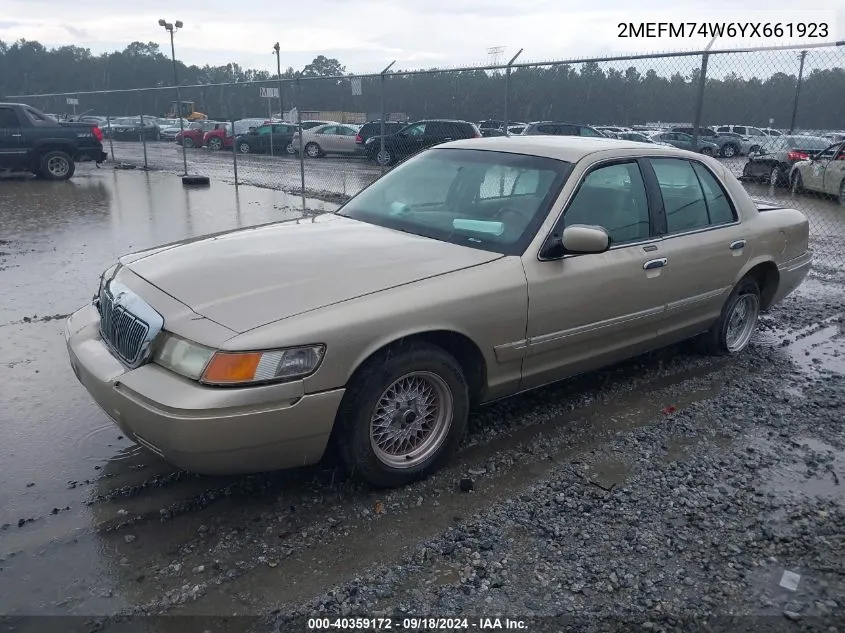 2000 Mercury Grand Marquis Gs VIN: 2MEFM74W6YX661923 Lot: 40359172