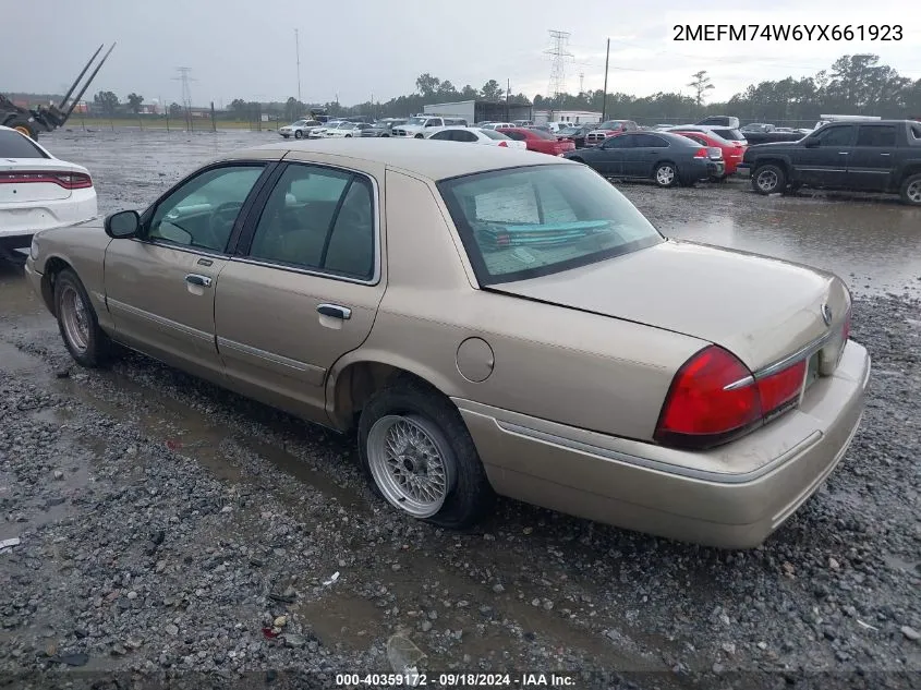 2000 Mercury Grand Marquis Gs VIN: 2MEFM74W6YX661923 Lot: 40359172