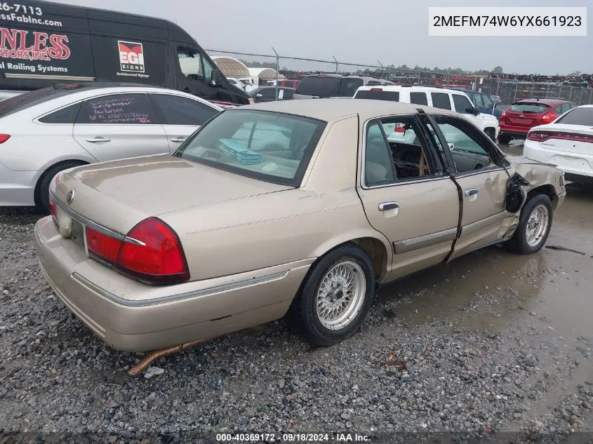 2000 Mercury Grand Marquis Gs VIN: 2MEFM74W6YX661923 Lot: 40359172