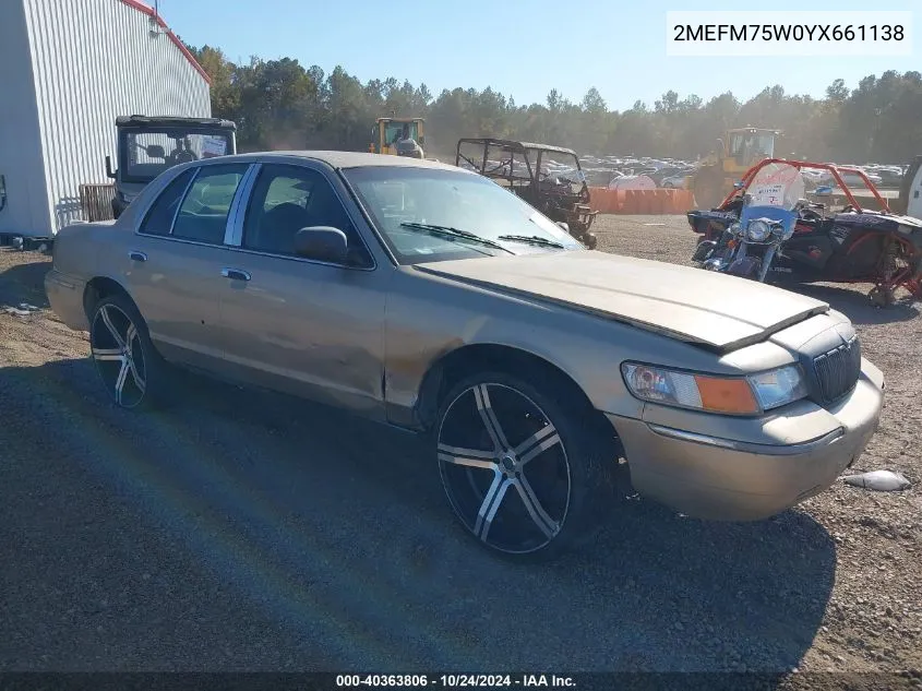 2000 Mercury Grand Marquis Ls VIN: 2MEFM75W0YX661138 Lot: 40363806