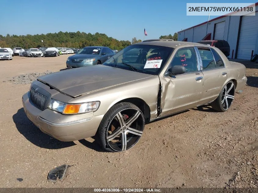 2000 Mercury Grand Marquis Ls VIN: 2MEFM75W0YX661138 Lot: 40363806