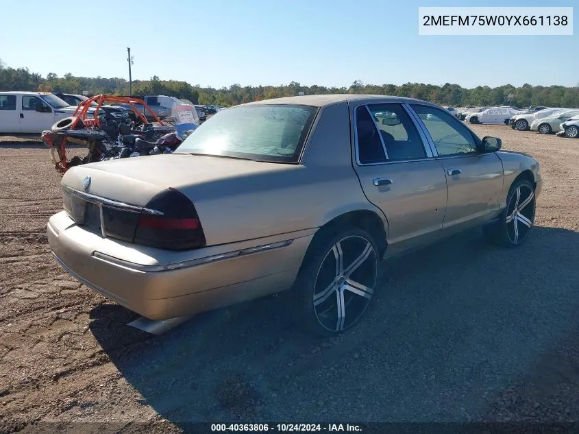 2000 Mercury Grand Marquis Ls VIN: 2MEFM75W0YX661138 Lot: 40363806