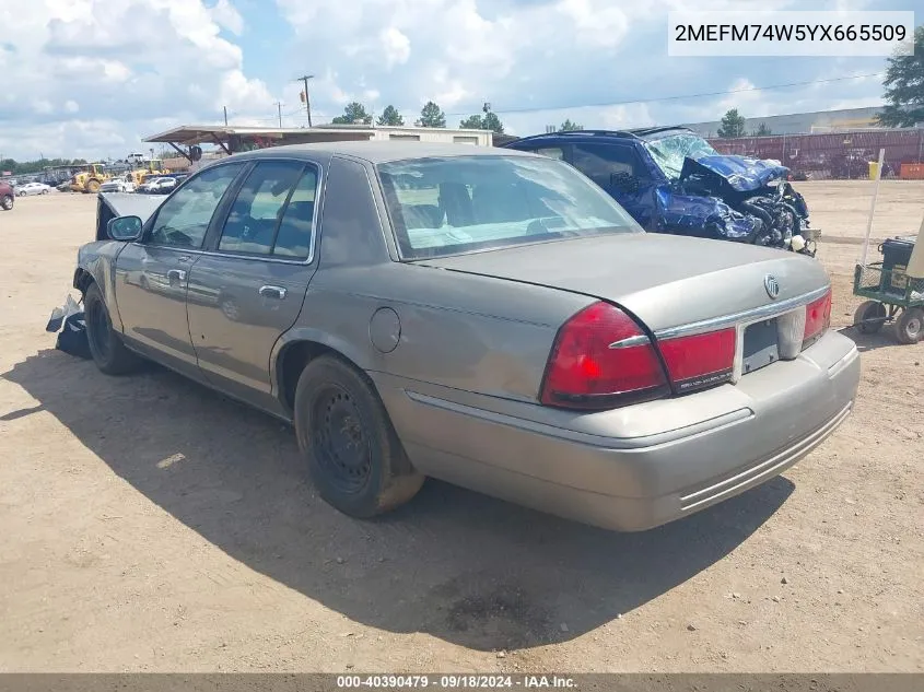 2000 Mercury Grand Marquis Gs VIN: 2MEFM74W5YX665509 Lot: 40390479