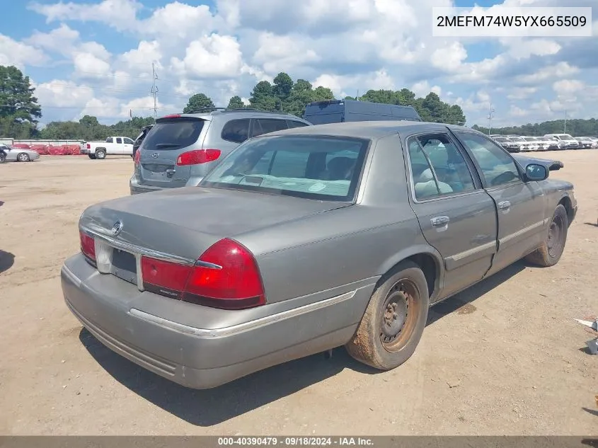 2000 Mercury Grand Marquis Gs VIN: 2MEFM74W5YX665509 Lot: 40390479