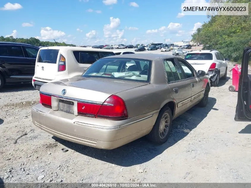 2000 Mercury Grand Marquis Gs VIN: 2MEFM74W6YX600023 Lot: 40426510