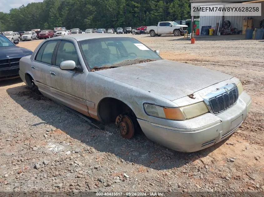 2000 Mercury Grand Marquis Gs VIN: 2MEFM74W8YX628258 Lot: 40433517