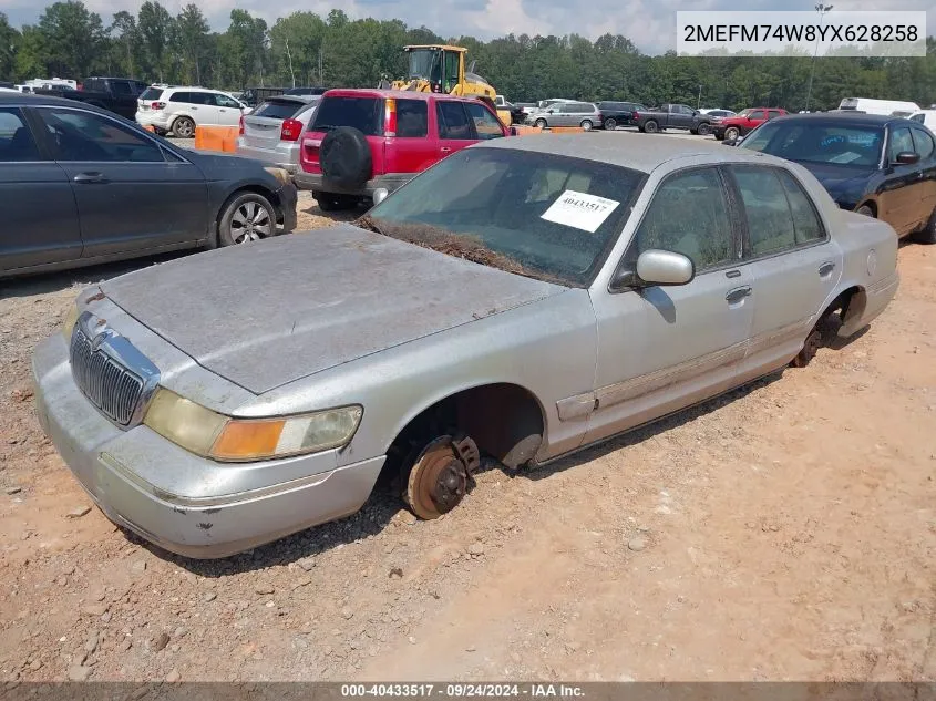 2000 Mercury Grand Marquis Gs VIN: 2MEFM74W8YX628258 Lot: 40433517