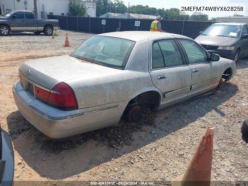 2000 Mercury Grand Marquis Gs VIN: 2MEFM74W8YX628258 Lot: 40433517