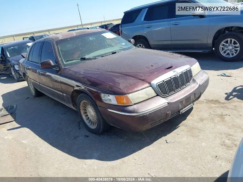 2000 Mercury Grand Marquis Ls VIN: 2MEFM75W8YX722686 Lot: 40438078