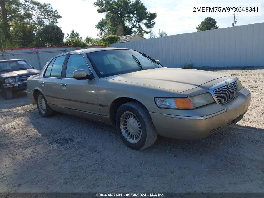 2000 Mercury Grand Marquis Ls VIN: 2MEFM75W9YX648341 Lot: 40457631