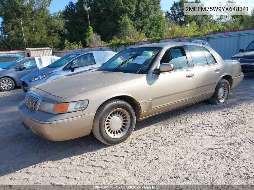 2000 Mercury Grand Marquis Ls VIN: 2MEFM75W9YX648341 Lot: 40457631