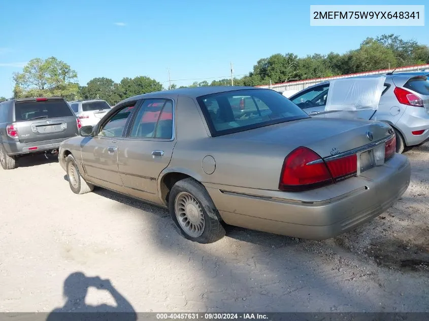 2000 Mercury Grand Marquis Ls VIN: 2MEFM75W9YX648341 Lot: 40457631