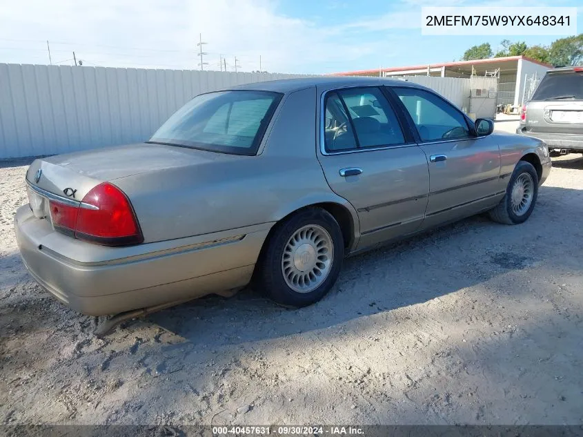 2000 Mercury Grand Marquis Ls VIN: 2MEFM75W9YX648341 Lot: 40457631