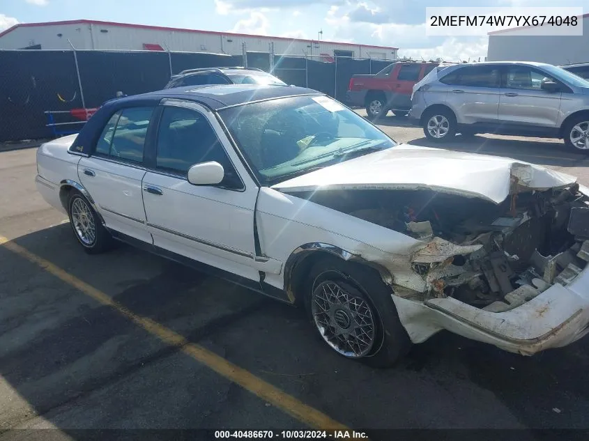 2000 Mercury Grand Marquis Gs VIN: 2MEFM74W7YX674048 Lot: 40486670