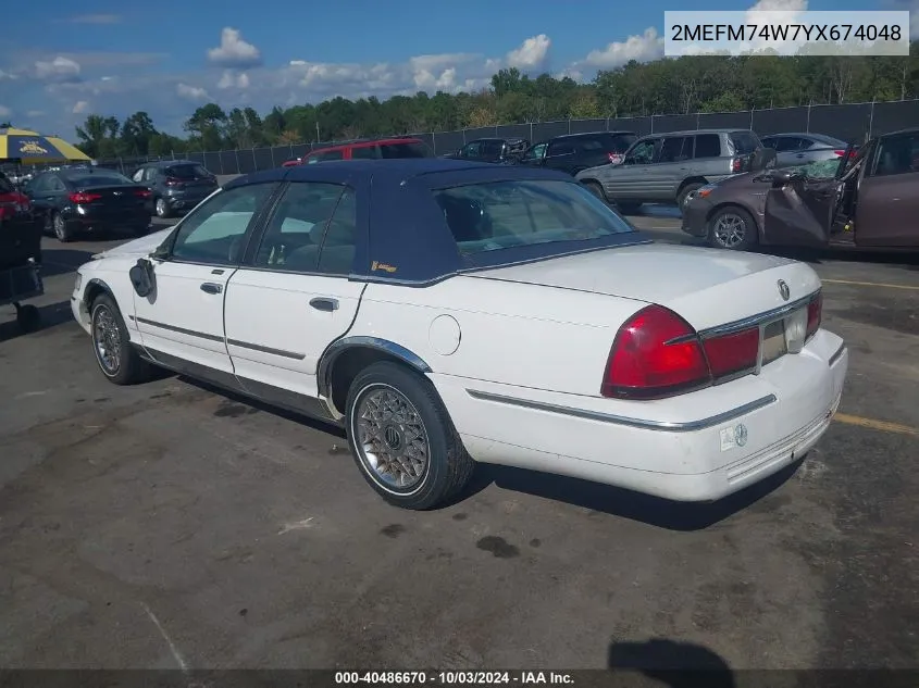 2000 Mercury Grand Marquis Gs VIN: 2MEFM74W7YX674048 Lot: 40486670