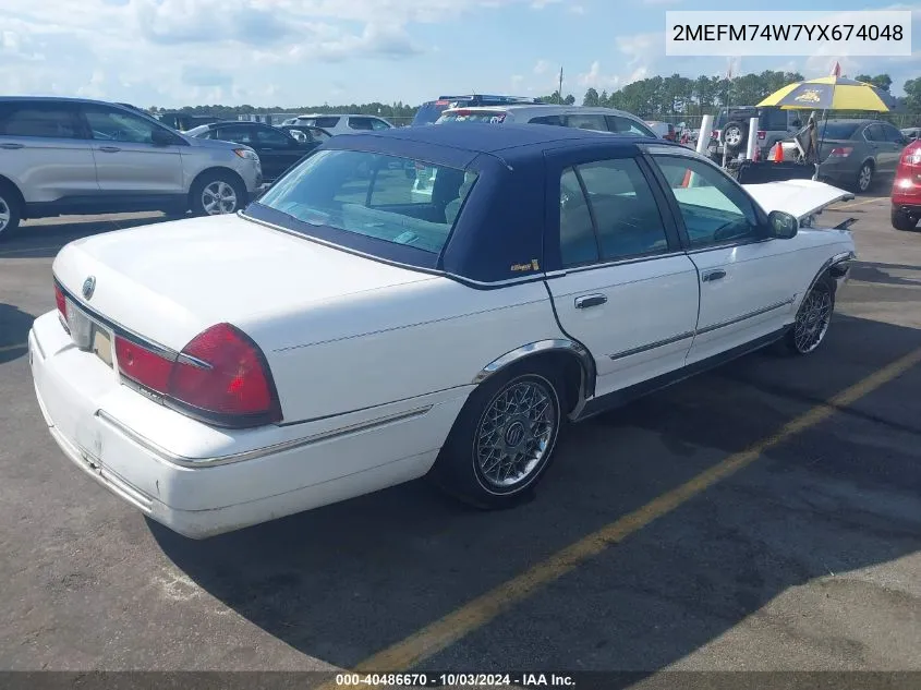 2000 Mercury Grand Marquis Gs VIN: 2MEFM74W7YX674048 Lot: 40486670